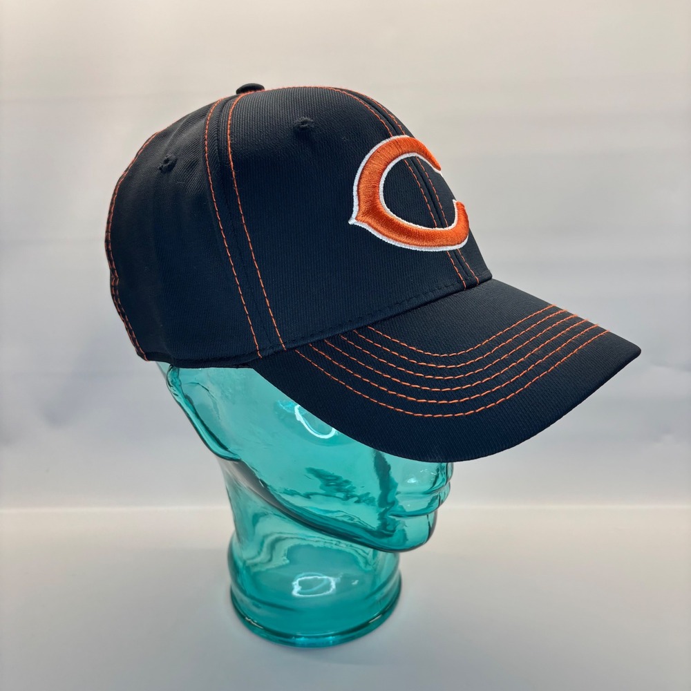 NFL Chicago Bears Hat Mens L-XL Navy Blue Orange‎ Contrast Stitch Stretch Fit